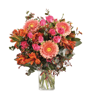 Liberty : fleurs variées fuchsia, orange et rose pâle