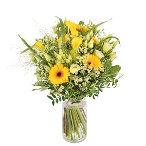 Pop : germini, callas, lisianthus, fleurs variées jaunes