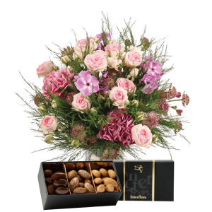 Bouquet Velours et ses amandes au chocolat - Fleurs & Cadeaux Interflora