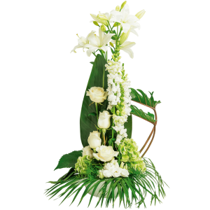 Fleurs Deuil Interflora : Composition contemporaine de fleurs piquées en hauteur