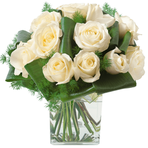 Fleurs Deuil - Bouquet rond de roses blanches - Livraison Interflora