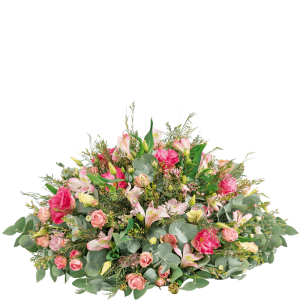 Fleurs Deuil Interflora - Coussin rond de fleurs roses - Livraison Enterrement