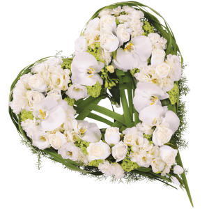 Fleurs Deuil - Coeur funéraire de fleurs blanches - Livraison Enterrement Interflora