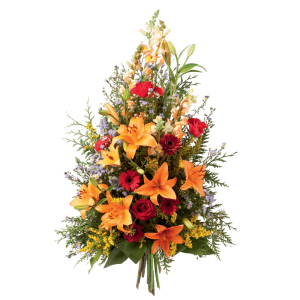 Gerbe rouge et orange - Fleurs Enterrement Interflora