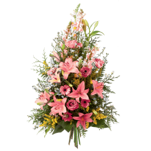 Fleurs Deuil Interflora : Gerbe aux teintes rose - Livraison Fleurs Enterrement