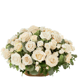 Fleurs Enterrement Interflora - Panier de roses blanches - Interflora Deuil