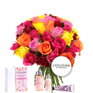 Brassée de roses multicolores et son coffret L'occitane en Provence - Livraison par Chronopost - L'atelier Interflora - Interflora