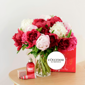 Brassée de pivoines et Coffret l'Occitane en Provence - Livraison Interflora