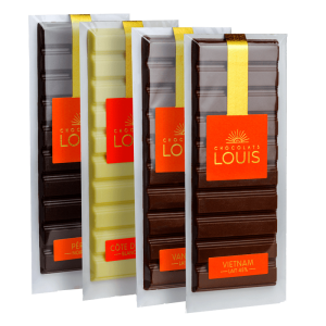 Découverte origine chocolat noir et lait - Chocolats-Louis - Tablettes au chocolat noir, blanc et lait